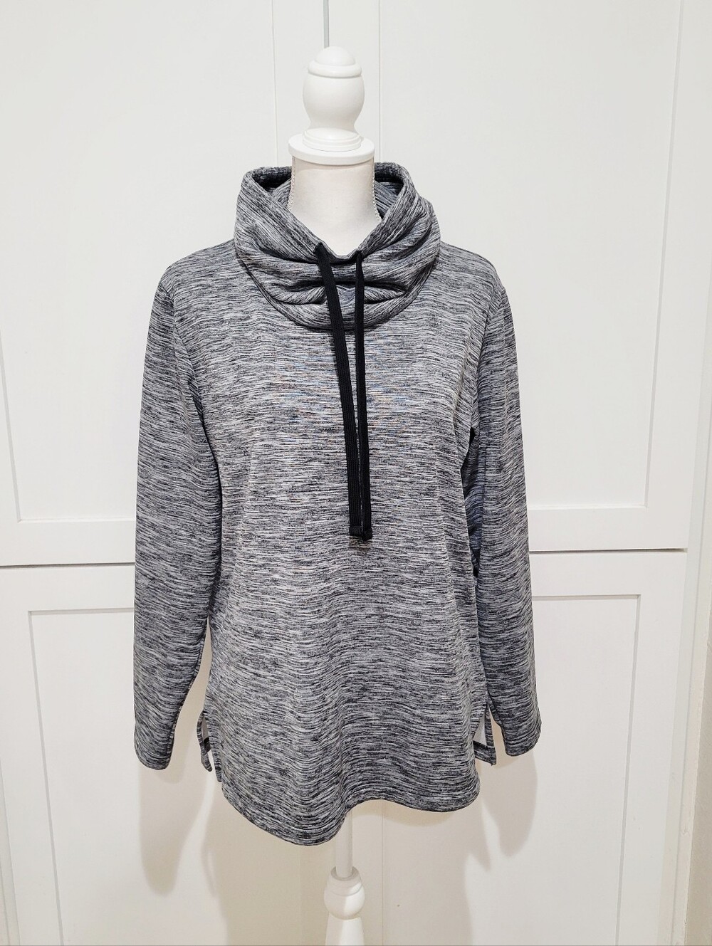Columbia Heather Gray Cowl Neck Pullover with Black Drawcord